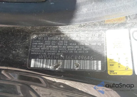 2006 BMW 650I из США, поврежденный, VIN WBAEH13436CR49646